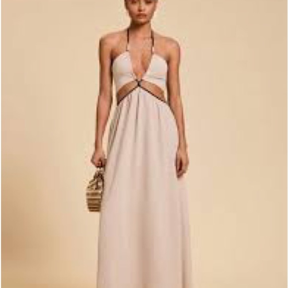 Shein Elegant Cream Halter Maxi Dress